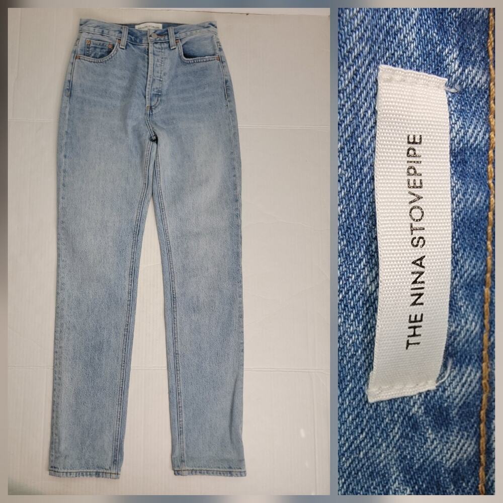 DENIM FORUM Jeans Sz 26 The Nina Stovepipe Organic Cotton Light Wash Straight